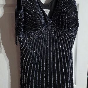Glamorous Black and Silver Beaded Midi Dress